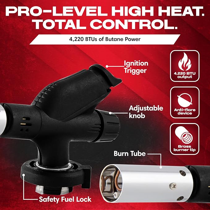 Butane Torch Lighter Combo w/ 4 x 8 oz. Butane Fuel by Chef Master, Refillable Kitchen Cooking Torch for Brulee, Dessert, Baking, Cafe, Hotel & Restaurant, Home Necessities & Kitchen Essentials -90014