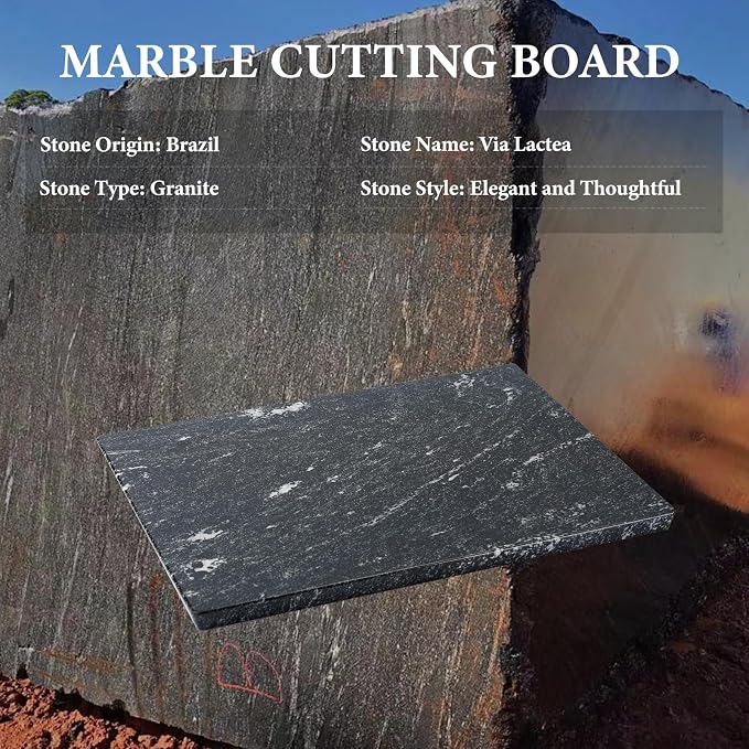 Koville Brazilian Natural Granite Cutting Board for Kitchen, 16x12inch Large Hand Crafted Stone Slab for Cheese, Charcuterie, Pastry Board - Wedding Gift, House Warming Gift