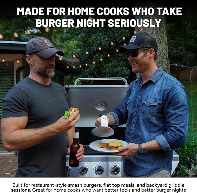 Sasquash Burger Press Kit, 5 Piece Smash Burger Set, Smash Burger Press, Spatula, Melting Dome and 2 Squirt Bottles for Griddle and Grill, Stainless Steel, Kitchen Gadgets, Grilling Accessories