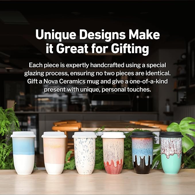 NOVA CERAMICS Travel Mug On the Go Coffee Tumbler Microwave & Dishwasher Safe Green Tumbler - Gifts For Women Men Him Her 16oz Nebula