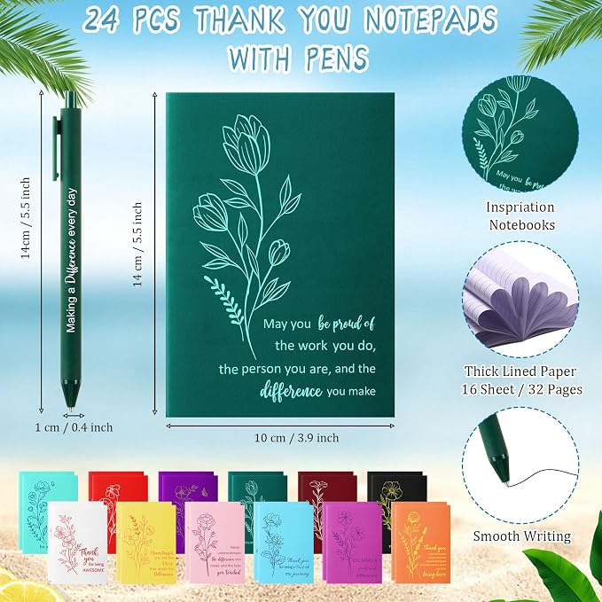 Feifeiya 72 Pcs/ 24 Set Team Appreciation Gifts for Cna Week 24 oz Appreciation Tumbler with Lids and Straws Motivational Pens Inspirational Notepads Set Plastic Cups Gift for Staff Employees