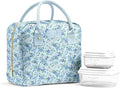 Fit & Fresh Bloomington Lunch Bag for Women - Insulated Large Lunch Box for Work with Containers, Leak-Resistant, Stain-Resistant, Zipper Closure, Ditsy Flowers Blue