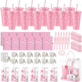 Nuogo 12 Sets New Parent Shower Prizes for Player Winners Adult, Wedding Bridal Shower Gift, Plastic Tumbler Notebook Scented Candle Ballpoint Pen Bag (Pink Color,Bow Style)