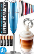 Zulay Kitchen Powerful Milk Frother Wand With 4 AA Duracell Batteries - Ultra Fast Handheld Drink Mixer - Electric Whisk Foam Maker for Coffee, Lattes, Cappuccino, Matcha & Creamer - Metal Blue