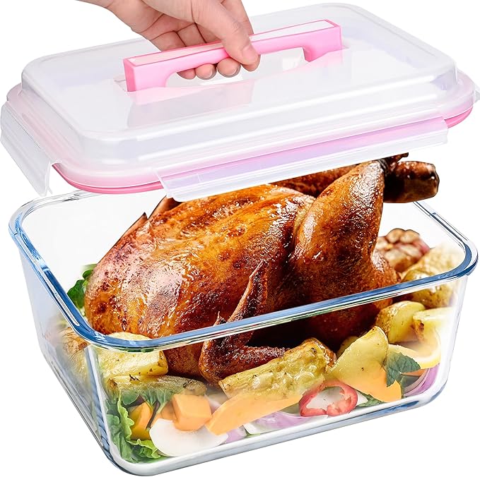 LOVYANXUE 190oz / 24Cup Extra Large Glass Storage Containers with Lids, Glass Bread Box Airtight Bread Container, Ideal Food Storage Containers, Roasting Turkey/Chicken/Cookie, Oven&Dishwasher Safe