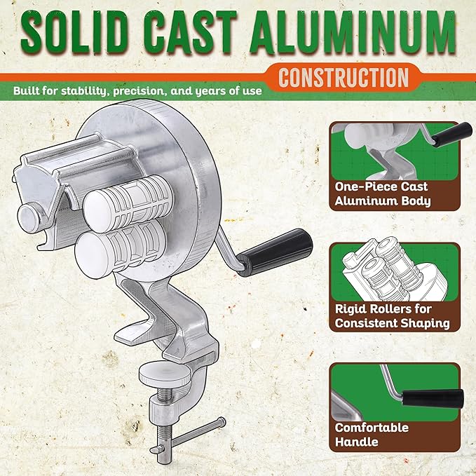 Cavatelli Pasta Maker Machine - Traditional Italian Cast Aluminum Body with Rollers, Clamp & Handle - Gnocchi & Shell Pasta Tool