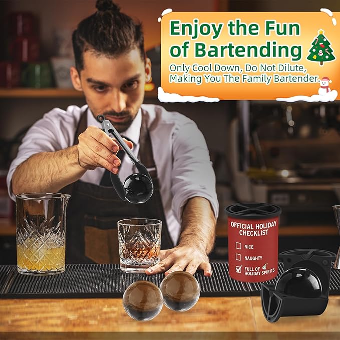 Christmas Clear Ice Cube Maker, 2.5" Stainless Steel Crystal Clear Ice Ball Maker, Ice Molds for Whiskey/Old Fashioned Cocktail/Bourbon, Whiskey Bourbon Gifts for Men, Dad, Husband (Holiday Checklist)