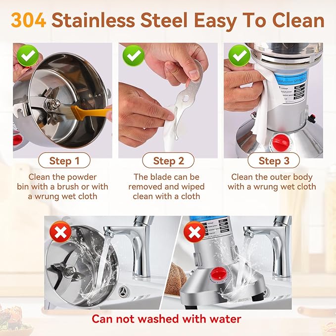 Electric Grain Mill Grinder - 2000W High-Speed 750g 304 Stainless Steel Professional Grain Mill & Spice Grinder for Kitchen and Coffee Shop - Grinds Grains, Coffee, and Dry Spices with Easy Operation