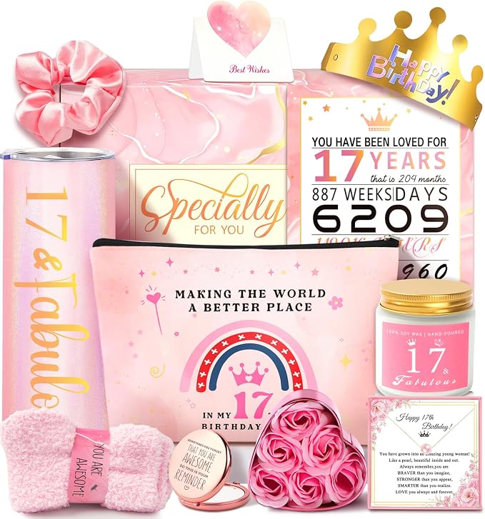 17th Birthday Gifts for Girls 17 Year Old Girl Birthday Gifts, Unique 17th Birthday Gifts for Daughter, Niece, Granddaughter, Girlfirend, Her, 17 & Fabulous Cool 17 Decorations