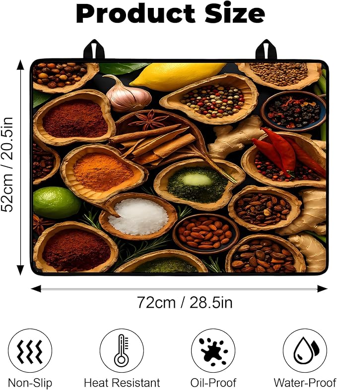 Heat-Resistant Glass Stove Top Cover with Anti-Slip Rubber Coating – Electric Stove Protector, Scratch-Resistant, Expands Counter Space, Stylish Kitchen Decor (Spices)