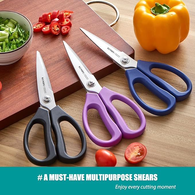 KUNIFU Kitchen Scissors, All Purpose Kitchen Shears, Heavy Duty Come Apart Scissors Gadgets Utensils - Black