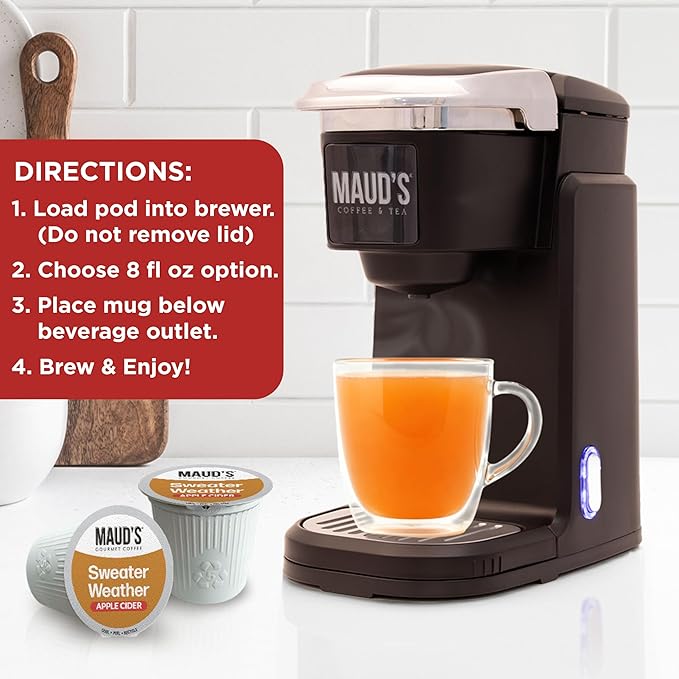 Maud's Hot Apple Cider Pods, 48 ct, Single Serve Pods – Spiced Apple Cider Flavored Pod, Compatible with Keurig K Cups Maker
