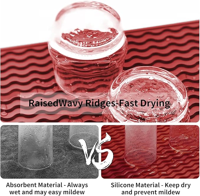 ZLR Silicone Sponge Holder & Sink Caddy Tray (6" x 12") - Narrow Dish Drying Mat for Kitchen Counter - Waterproof Soap Dispenser Organizer, Non-Slip Bathroom Vanity Tray (Lava Red)