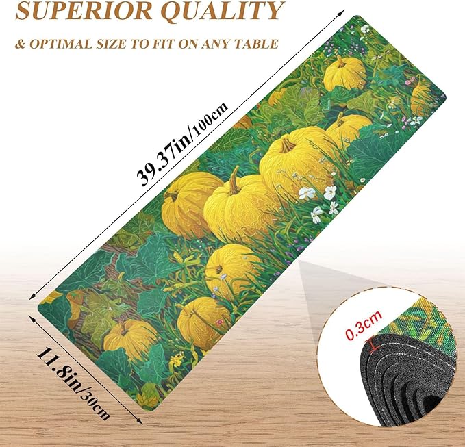 2-in-1 Table Runner Trivet for Hot Dishes Heat Resistant Hot Plate Mat Pad 39x12 Inch Waterproof Table Protector Trivets for Countertop Decorative Yellow Pumpkin Flower Tree
