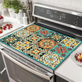 HOMETITUTE Stove Top Cover 28x20 Inch Diatomite Kitchen Mat Spanish Tile Boho Style Heat Resistant Coffee Mat Stove Cover for Electric Pad Countertop Protector Kitchen Decor