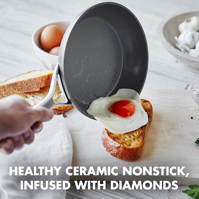 GreenPan 8” Nonstick Frying Pan Skillet, PFAS-Free Ceramic, Hard Anodized Cookware, Stainless Steel Handle, Dishwasher & Oven Safe, Paris Pro, Gray