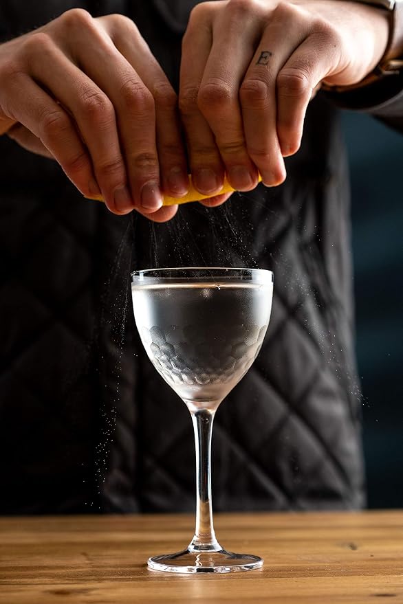 Amehla "Hive Honeycomb Nick & Nora Cocktail Glasses, 5oz Coupe Martini Glasses Set, for Manhattan, Bee's Knees, Espresso Martini & other Craft Cocktails (Pack of 4)