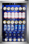 Electactic Wine Cooler 37 Bottle Freestanding Fridge with Stainless Steel Reversible Glass Door, 145 Can Beverage Refrigerator Quiet Compressor for Home Kitchen Bar, 4.5 Cu.ft Silver