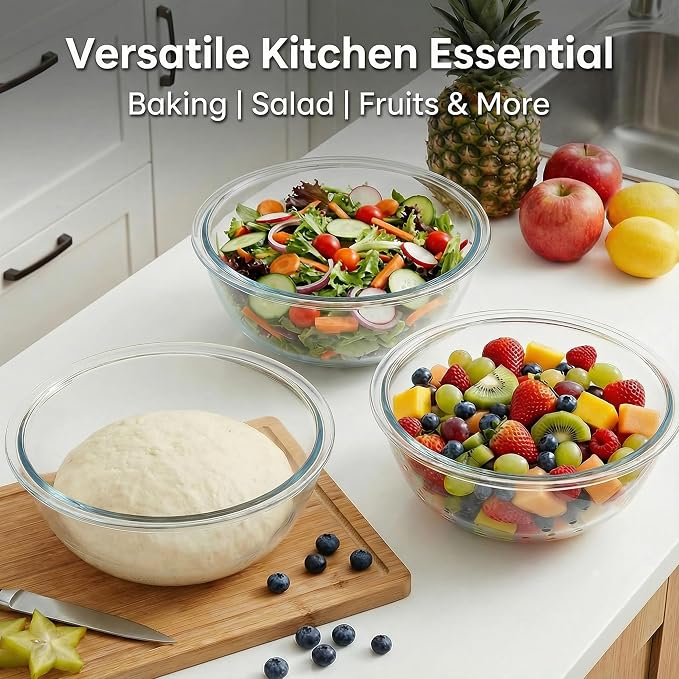 Large Glass Mixing Bowl for Sourdough, 6.2QT with Lid – Big Capacity Clear Bowl for Sourdough, Baking, Salad Prep & Food Storage