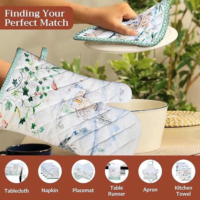 Maison d' Hermine Pot Holders 100% Cotton Heat Resistant Potholders 8" x 8" Hot Pads with Loop for Thanksgiving Christmas Decorations BBQ Cooking Baking Handling Hot Pans (Pack of 1, Snowy World)