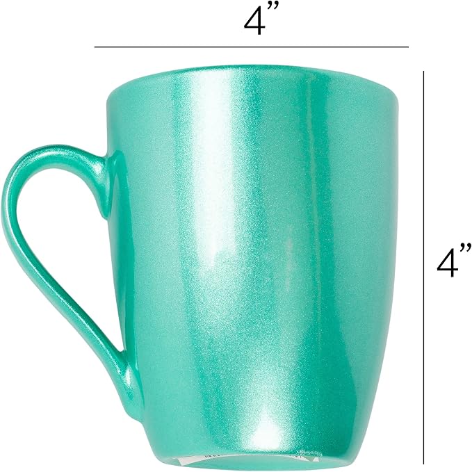 Elanze Designs Seafoam Teal Green Metallic Finish 10 Oz. New Bone China Coffee Cup Mug Set of 4