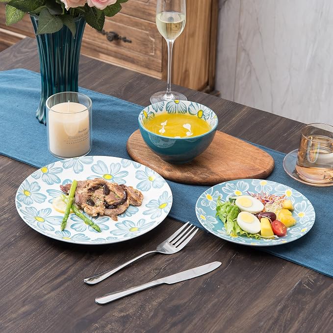 12-pieces Dinnerware Set Ceramic Dish Set Plates Sets Service for 4, Bowl Sets, Stoneware Dinnerware Sets, 12pcs Plate and Bowl Set for kitchen