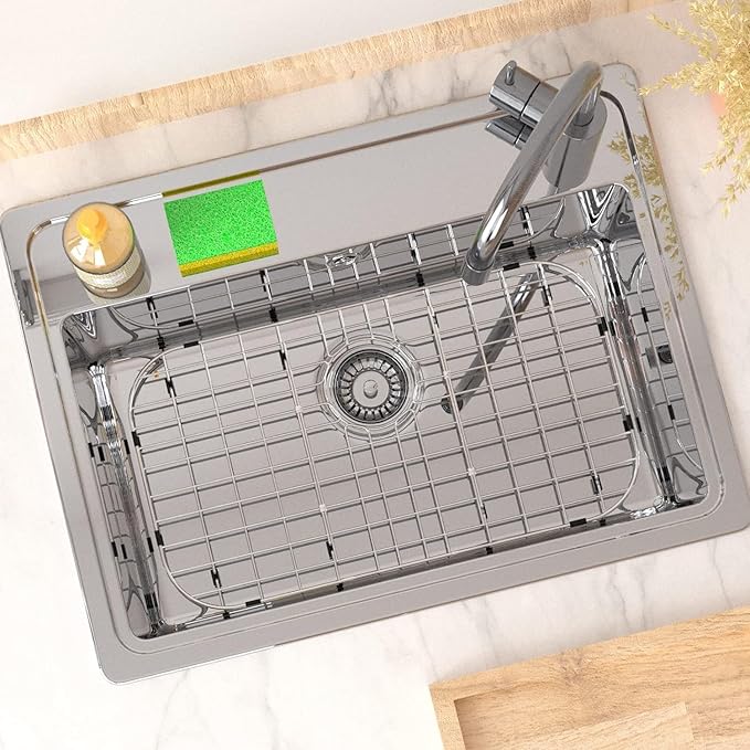 Kitchen Sink Grid and Sink Protectors, Stainless Steel Sink Grids for Bottom of Kitchen Sink Rear Drain with Corner Radius, Stainless Steel 26" x 14"