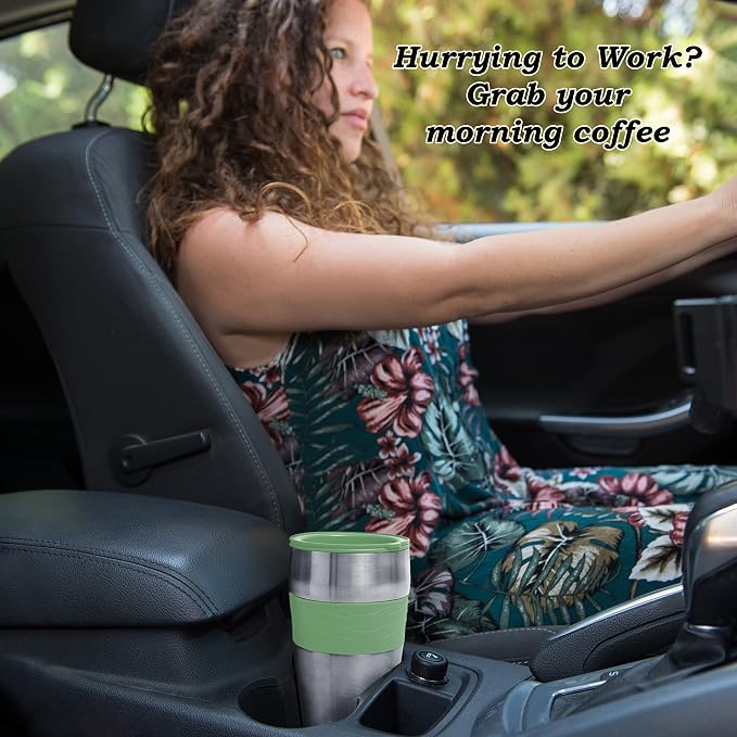 Mixpresso Green Personal Single Serve Coffee Maker with 14oz Travel Mug, Drip Small Coffee Maker with Auto Shut Off, Reusable Filter, Works with Ground Coffee Only – Not for K-Cup Pods