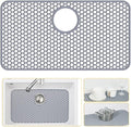 Bestjing Silicone Sink Protectors for Kitchen Sink with Rear Drain - 26"x 14" Kitchen Protector Accessory, Non-Slip Heat Resistant Grid Mat for Bottom of Farmhous Peorcelain Stainless Steel(Rear Hole)