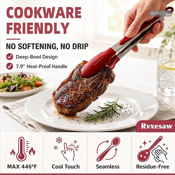 Kitchen Utensils Set,9 PCS Silicone Cooking Utensils Set Spatula Set,Cooking Utensils Tool,Tongs,Spoon,Whisk,Brush,Dishwasher Safe Kitchen Gadgets for Non-Stick Cookware,Home Essential(Red)