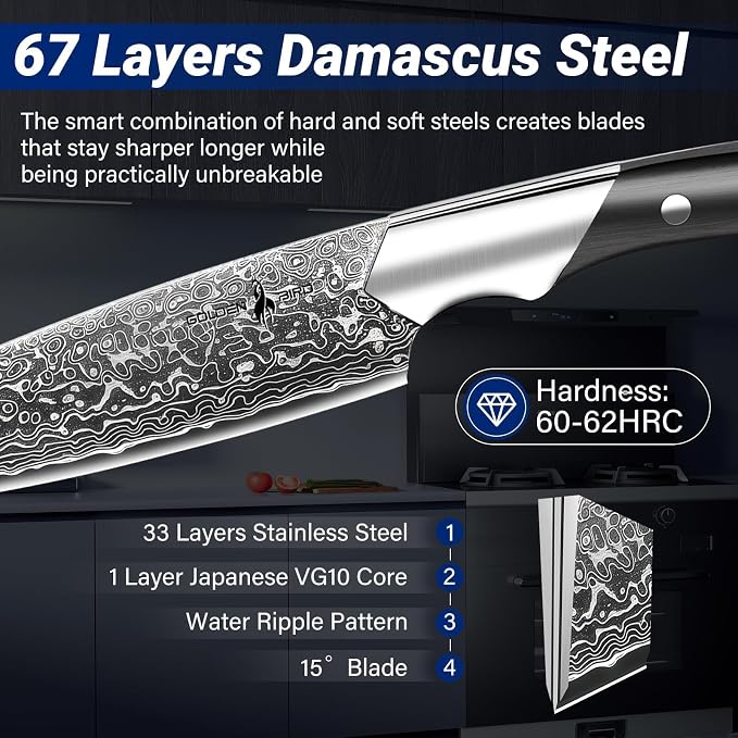 Golden Bird 6 inch Kitchen Utility knife, Japanes VG10 Damascus Steel Chef Knives with Wooden Handle, Small Paring Knife for Fruit and Vegetable, Ideal Gift