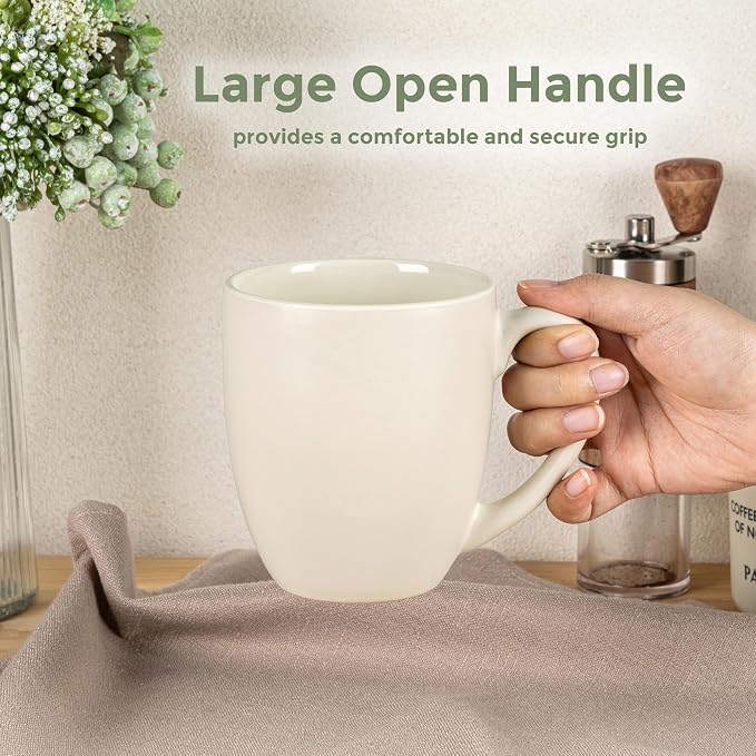 GBhome 16oz Coffee Mugs Set of 6, Large Ceramic Coffee Mugs for Man, Woman, Dad, Mom, Modern Coffee Mugs Set with handle for Tea/Latte/Cappuccino/Milk/Cocoa. Dishwasher&Microwave Safe,ivory