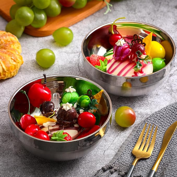 Funnymoom 8 Pack 24 oz Stainless Steel Bowls Double Walled Insulated Soup Ice Cream Metal Mixing Nesting Bowls for Serving Soup Rice Cereal (304 Stainless Steel)