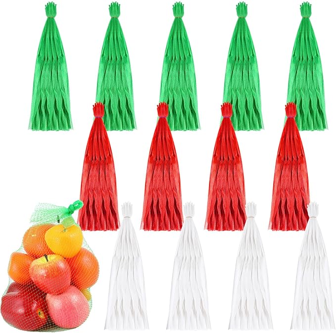 Windyun 1000 Pcs 20 Inch Mesh Bags for Vegetables Mesh Produce Bag Reusable Nylon Netting Bulk, Fits Storage Egg Vegetable Seafood Fruits Grocery (Red, Green, White)
