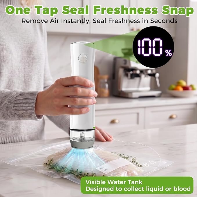 Handheld Vacuum Sealer Portable, Compact Vacuum Sealer for Food with 30 Reusable Bags - Food Saver for Sous Vide, Travel, Leftovers & Dry Foods, 6X Longer Freshness, One-Touch Operation