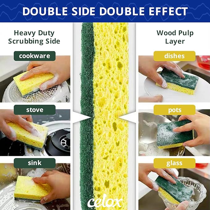 CELOX 24 Pack Dish Sponge for Kitchen, Dish Scrubber with Soap Dispenser for Pots, Dishes, Bowls