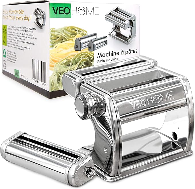 Manual Pasta Maker with Dryer - Multi-Pasta Stainless Steel Italian Flat Dough Machine with Adjustable Setting, Sharp Cutter, and Hand Crank - Fresh Homemade Noodles, Spaghetti, Lasagne | By VeoHome…