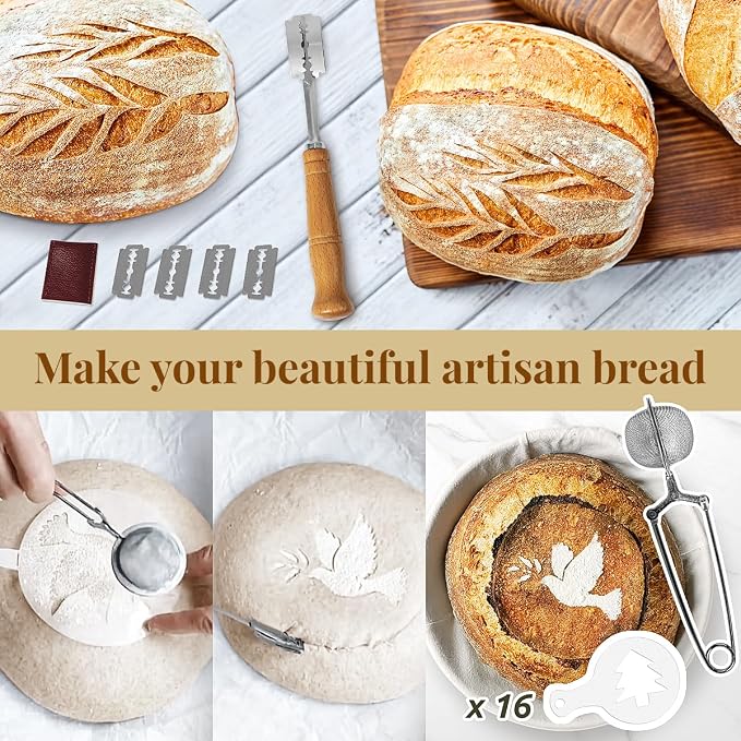 BAVIFY Sourdough Starter Kit, Banneton Bread Proofing Baskets Set | Complete Sourdough Bread Baking Supplies, Beginner Friendly Bread Making Kit, 9 in Round and 10 in Oval Rattan Banneton