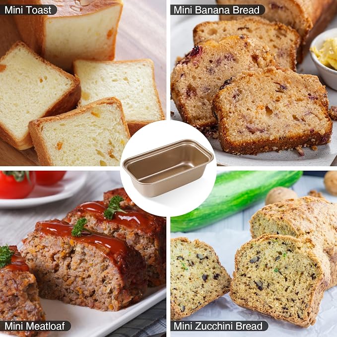 12PCS Mini Loaf Pans for Baking Bread, 6 x 3 x 2 in Nonstick Small Bread Pans, Carbon Steel Rectangle Mini Baking Tins for Banana, Zucchini, Pumpkin Breads, Meatloaf, Brownies, Gold