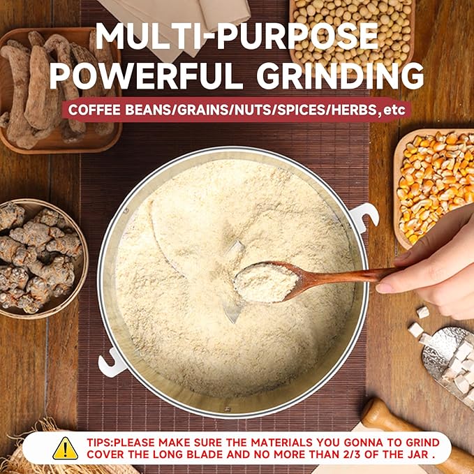 350g Grain Grinder 1500W Electric Spice Grinder High-Speed Stainless Steel Flour Mill Suitable for Coffee/Corn/Pepper/Herbs/Wheat/Rice