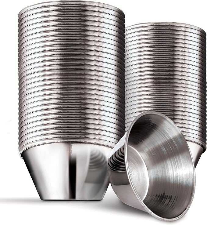 1.5 oz Stainless Steel Condiment Cups (24 Pack), Individual Portion Dipping Sauce Cups, Small Metal Ramekins for Ketchup, Marinara, BBQ Sauce, and More! Reusable Condiment Cups for Restaurants