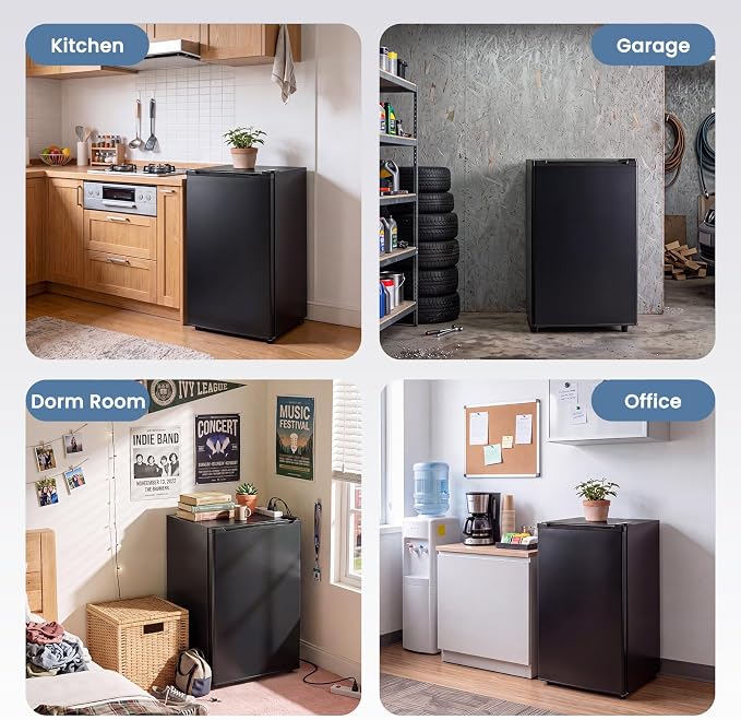 DUMOS 3.2 Cu.Ft Mini Fridge with Freezer, Single Door Refrigerator with Adjustable Thermostat, Compact Small Fridge for Bedroom, Office, Dorm, Black, Single Door