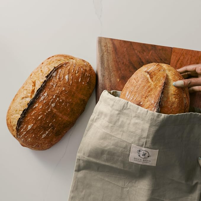 Bee’s Wrap Beeswax Bread Bag - 2 Bakery Lane Reusable Beeswax-Lined Bread Storage Bags - Breathable & Sustainable Homemade Bread Saver - Plastic Free Eco-Friendly Alternative