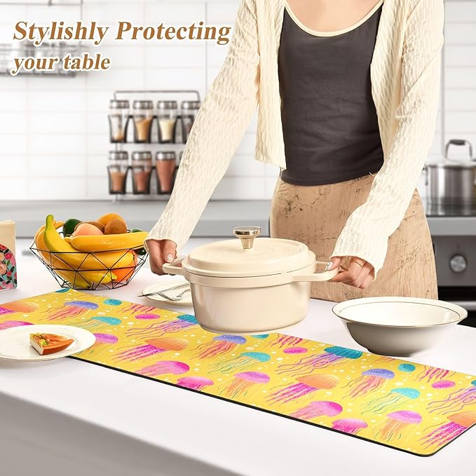 Cute Jellyfish Bubbles Yellow Trivet Table Runner Heat Resistant 230F for Hot Dishes Pots Plates Kitchen Dining Table Protector Decorative 39.37x 11.8