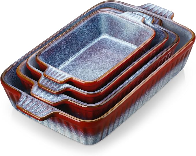vancasso Ceramic Casserole Dishes for Oven, Reactive Glaze Bakeware Set of 4, Deep Rectangular Baking Dishes with Handles, Lasagna Pan Set, Microwave & Dishwasher Safe, Gradient Red & Blue (9.4"/11.1"/12.2"/14.7")