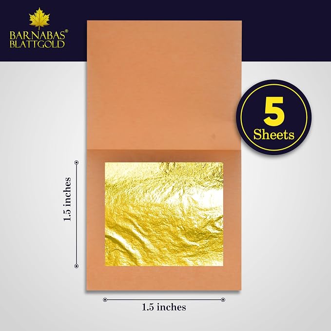 Barnabas Edible Gold Leaf 24K - Cake Decorations, Loose Gold Leaf Sheets for Cupcakes - 1.5 inches, Interleaf of 12