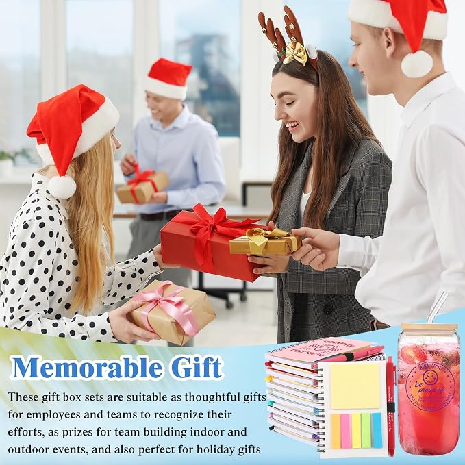 Skylety 12 Set Back to School Teacher Gifts in Bulk Thank You for Being Awesome Gifts 16 oz Glass Cups with Lids Straws Spiral Notebooks Sticky Note Pens for Employee Nurses Team Office Staff Coworker
