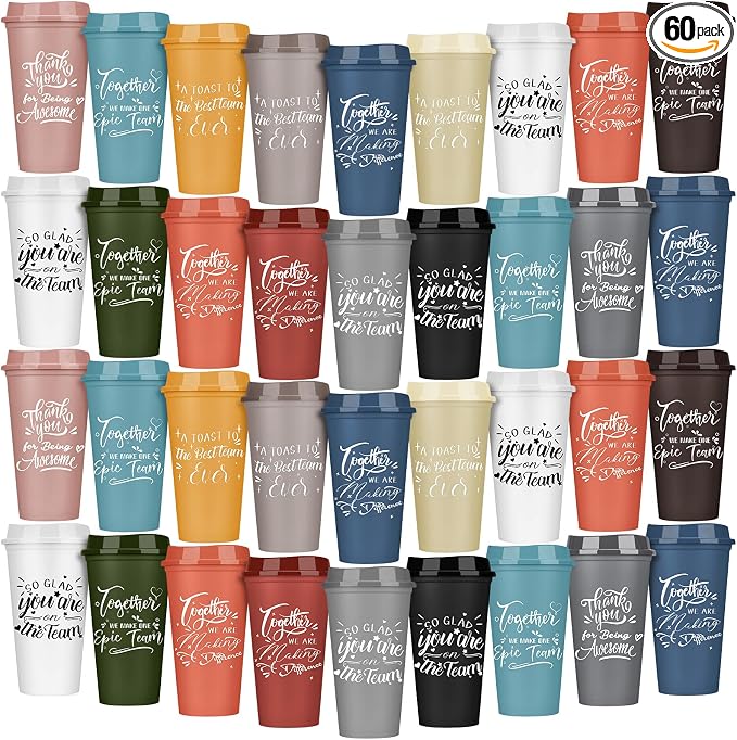 Pickmesh 60 Pcs Employee Appreciation Gifts Bulk 16 oz Plastic Tumblers with Lids Graduation Teacher Appreciation Gifts Reusable Coffee Cups for Staff Volunteer Coworker Team (Varicolored)