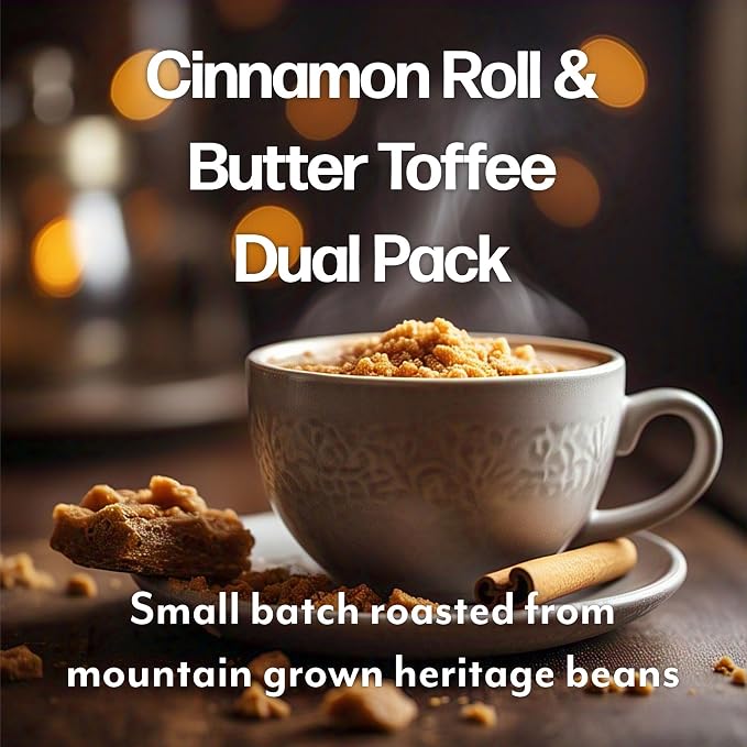 Maud's Cinnamon Roll & Butter Toffee Flavored Coffee Pods, 22ct, Medium Roast Flavored Coffee in Single Serve Pods – 100% Arabica Beans, Compatible with Keurig K Cups Maker
