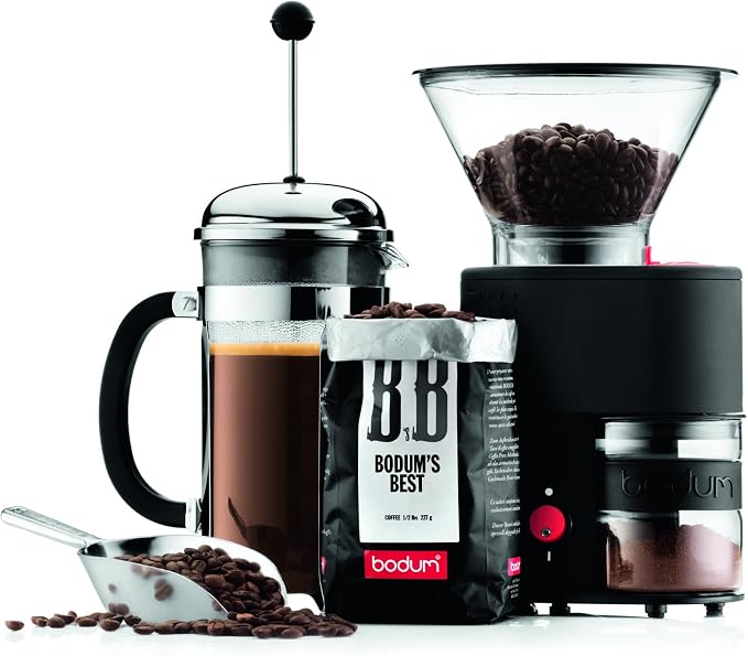 Bodum Bistro Burr Coffee Grinder, 1 EA, Black & Brazil French Press Coffee and Tea Maker, 34 oz, Black